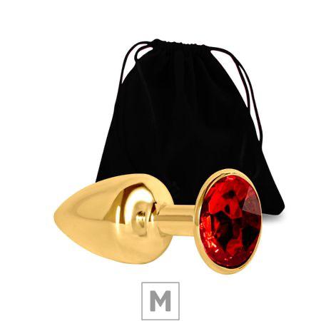 Plug De Metal M Dourado Com Strass Si -pedra Vermelha