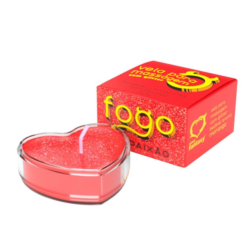 Vela De Massagem BeijÁvel Com Glitter 20g Sexy Fantasy Morango 